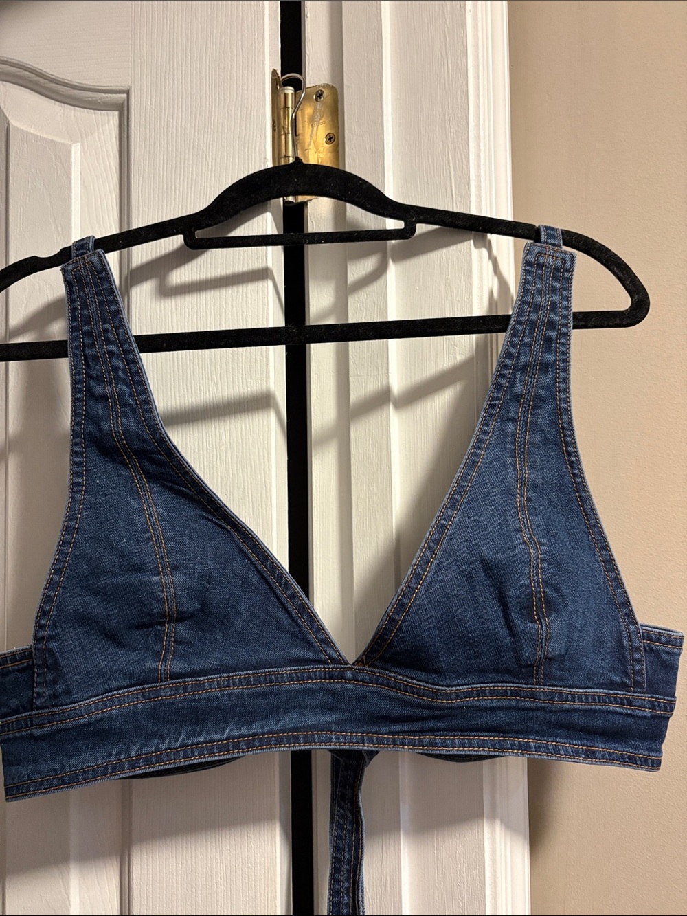 Fashion Nova Dark Blue Denim Bralette Top